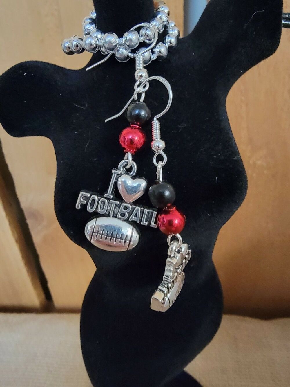 UGA University of Georgia SEC Handcrafted I Love Football Earrings Red And Black